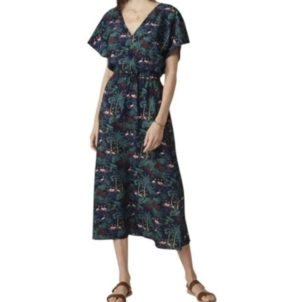 Vineyard Vines Textured Button Front Kaftan Maxi Dress Navy Size Small‎